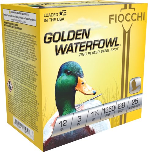 A123SGWBB.jpg FIOCCHI GOLDEN WATERFOWL 12GA - 3" 1-1/4OZ #BB 25RD 10BX/CS