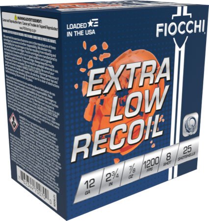 A1278OZ8.jpg FIOCCHI LOW RECOIL 12GA 2.75" - 7/8OZ #8 1200FPS 250RD CASE