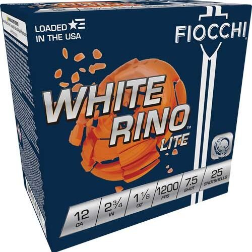 A12WRNL75.jpg FIOCCHI WHITE RINO 12GA 2.75" - 1-1/8OZ #7.5 1200FPS 250RD CAS