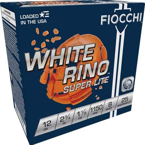 A12WRSL8.jpg FIOCCHI WHITE RINO 12GA 2.75" - 1-1/8OZ #8 1150FPS 250RD CASE