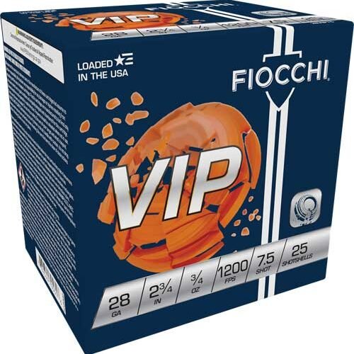 A28VIP75.jpg FIOCCHI VIP 28GA 2.75" 3/4OZ - #7.5 1200FPS 250RD CASE LOT