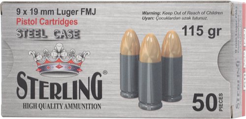 A57674.jpg STERLING STEEL CASE 9MM 115 GR - FMJ 50 RD BOX 30 BOXES/CASE