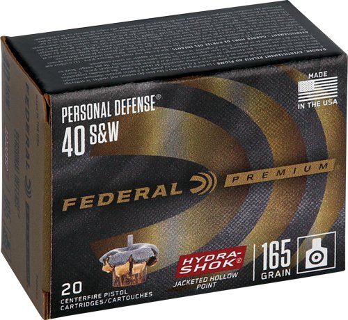 AP40HS3.jpg FEDERAL PREMIUM 40 SW 165GR - HYDRA-SHOK JHP 20RD 25BX/CS