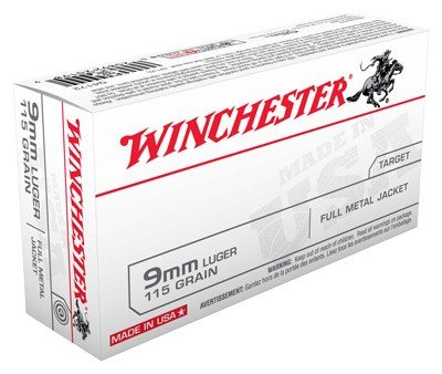WINCHESTER USA 9MM LUGER - 115GR FMJ-RN 50RD 10BX/CS