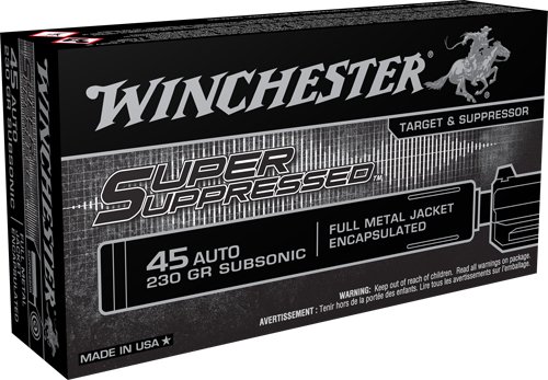 ASUP45.jpg WINCHESTER SUPER SUPPRESSED - 45 ACP 230GR FMJ 50RD 10BX/CS