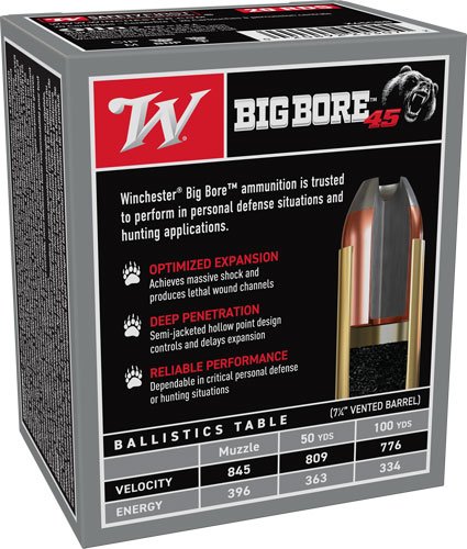 WINCHESTER BIG BORE 45 LC - 250GR JHP 20RD 10BX/CS