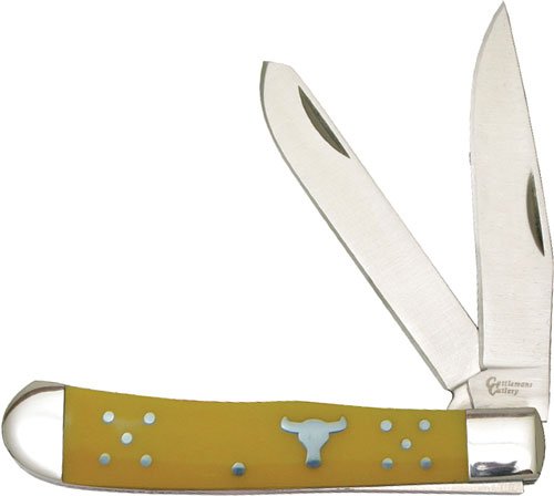 CC0002YD.jpg ABKT CATTLEMANS CUTLERY 3.25" - YELLOW HANDLE TRAPPER 2-BLADE