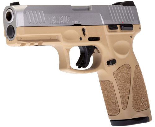G1G3B949T15_ANGLE.jpg TAURUS G3 9MM 15-SHOT 3-DOT - ADJ. TAN/STAINLESS POLYMER