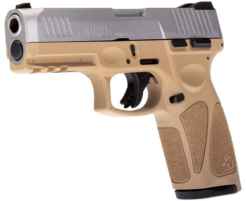 G1G3B949T_ANGLE.jpg TAURUS G3 9MM 17-SHOT 3-DOT - ADJ. TAN/STAINLESS POLYMER