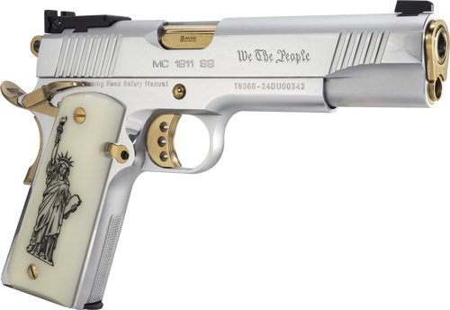 G391061_FRONT-RIGHT-ANGLE_1.jpg GIRSAN MC1911S WE THE PEOPLE - 9MM GOVT 5" CHROME/GOLD 9RD