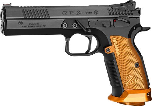 CZ TS2 SA 9MM FS 20-SHOT - BLACK POLYCOAT ORANGE GRIP