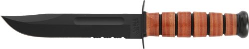 KA-BAR FIGHTING/UTILITY KNIFE - 7" SRRTD W/LEATHER SHEATH USMC