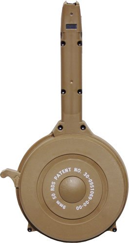 MAGGLOCK950T_1.jpg IVER JOHNSON MAGAZINE POLYMER - FITS GLOCK 9MM 50RD DRUM TAN