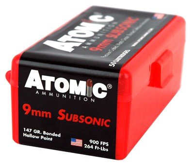 ATOMIC 9MM LUGER 147GR - SUBSONIC JHP 50RD 10BX/CS