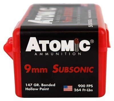 ATOMIC 9MM LUGER 147GR - SUBSONIC JHP 50RD 10BX/CS