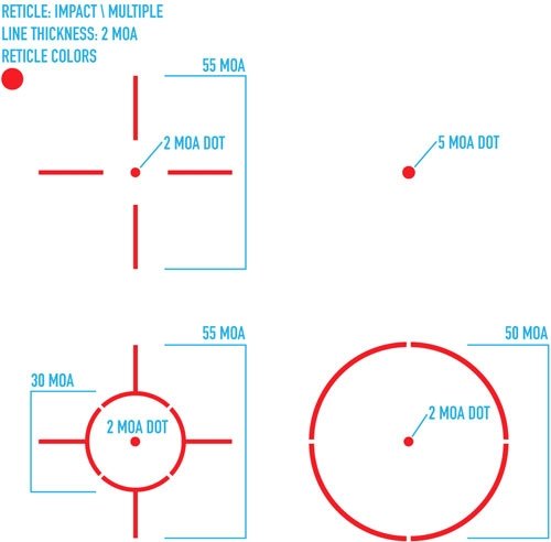 ff26025_reticles-sub.jpg FIREFIELD IMPACT XLT REFLEX - QR MULTI RETICLE RED DOT