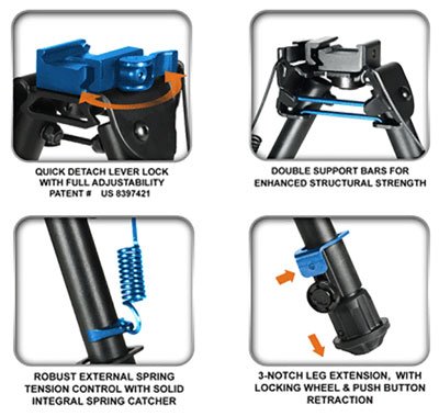 UTG BIPOD TACTICAL OP 5.9-7.3" - PICATINNY MOUNT W/STUD ADAPTER