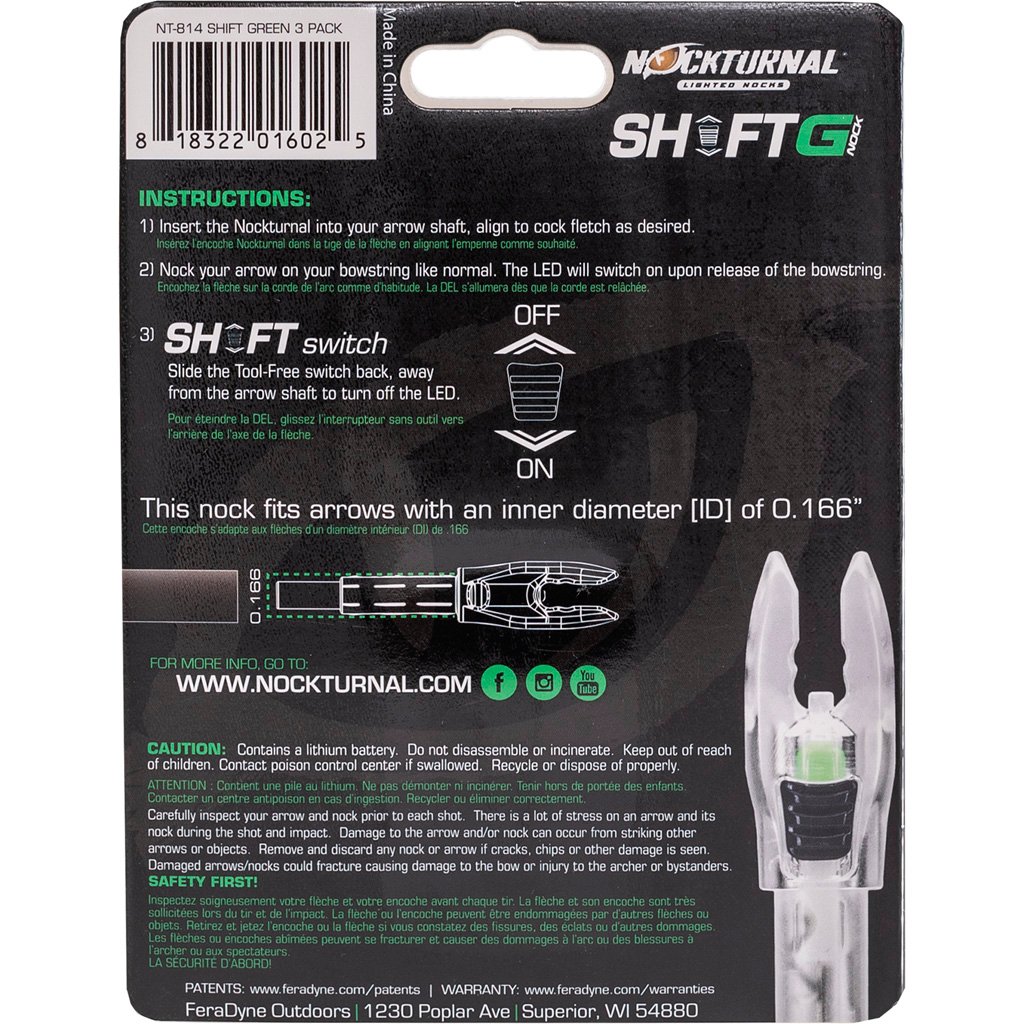 Nockturnal Lighted Nocks Green G 3 pk.