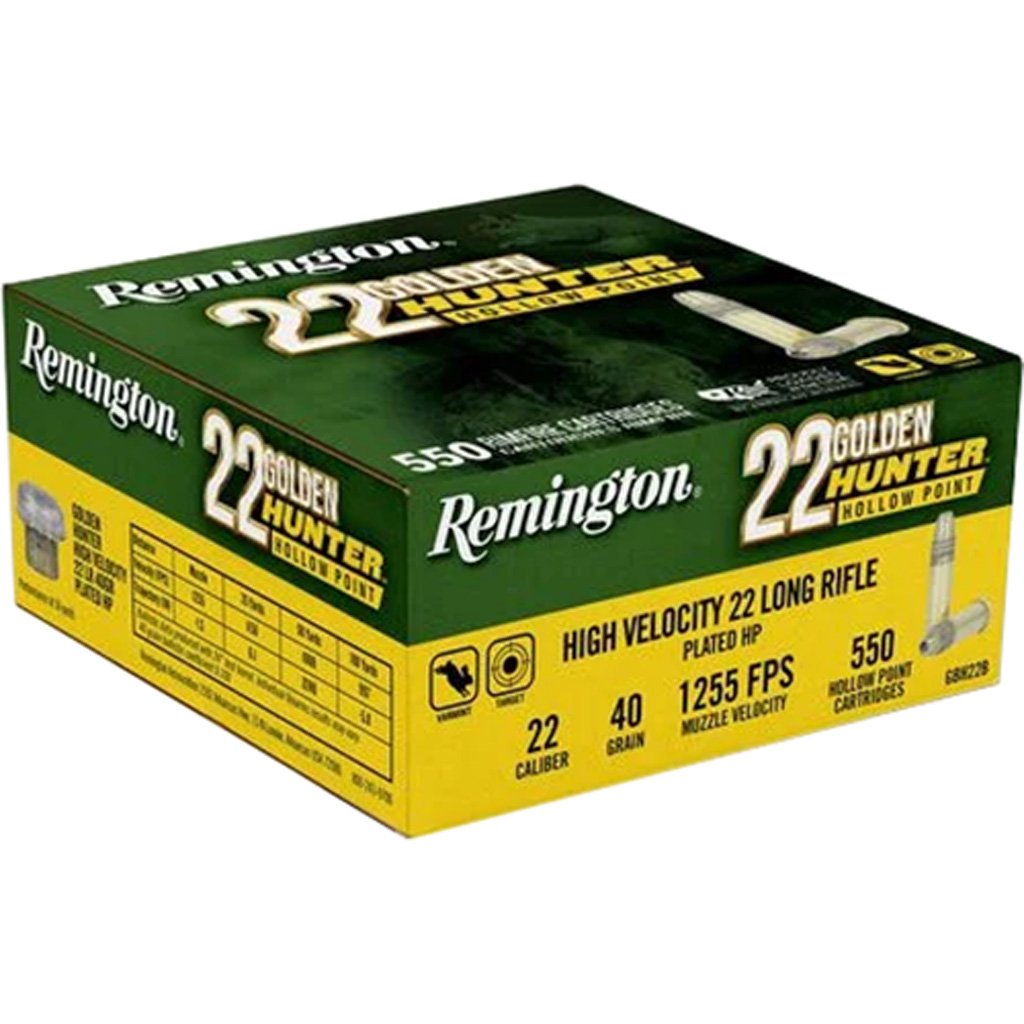 Remington Golden Hunter Rimfire Ammo 22 LR. 40 gr. Plated Hollow Point 550 rd.