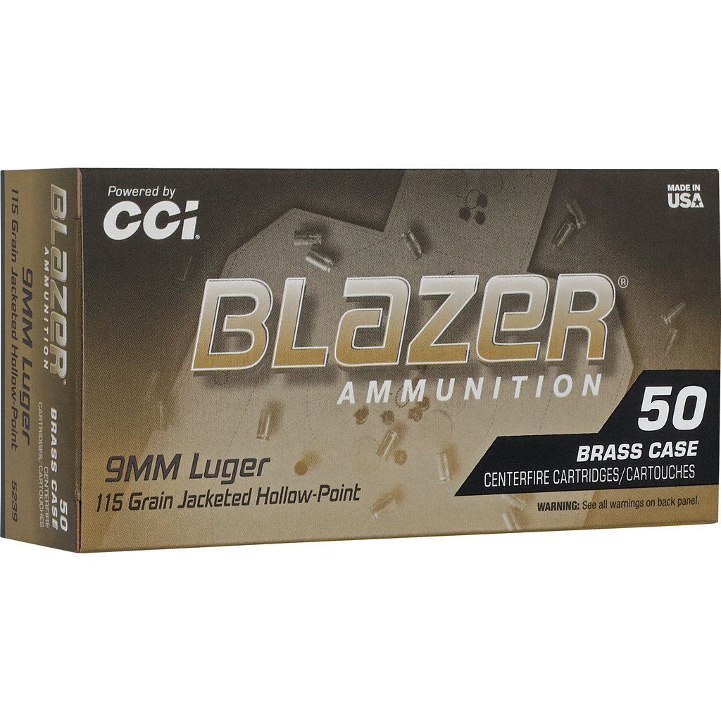 CCI Blazer Brass HP Pistol Ammo 9mm Luger 115gr. JHP 50 rd.