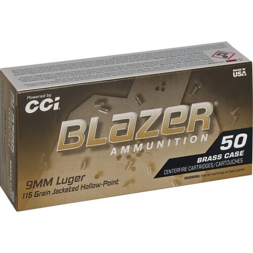 CCI Blazer Brass HP Pistol Ammo 9mm Luger 115gr. JHP 50 rd.