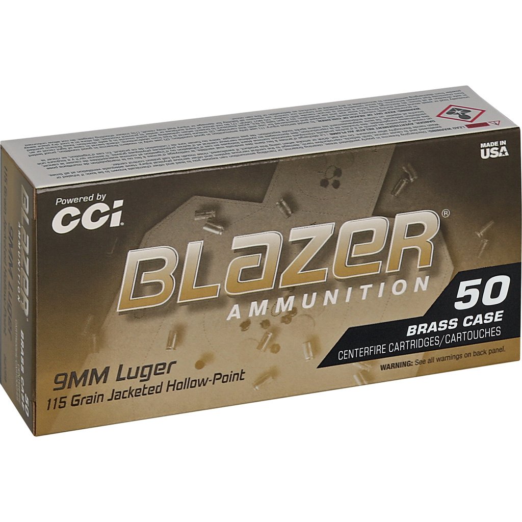CCI Blazer Brass HP Pistol Ammo 9mm Luger 115gr. JHP 50 rd.