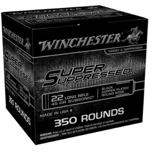 1102910_1.jpg Winchester Super Suppressed Rimfire Ammo 22 LR 45 gr. Subsonic Black Copper Plated 350 rd.