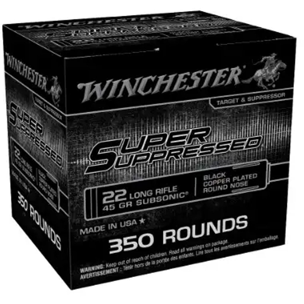 1102910_1.jpg Winchester Super Suppressed Rimfire Ammo 22 LR 45 gr. Subsonic Black Copper Plated 350 rd.