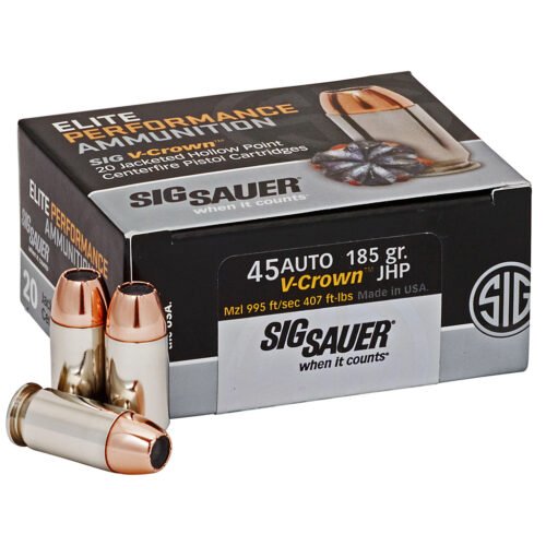 Sig Sauer Elite V-Crown Performance Pistol Ammo 45 ACP 185 gr. JHP 20 rd.