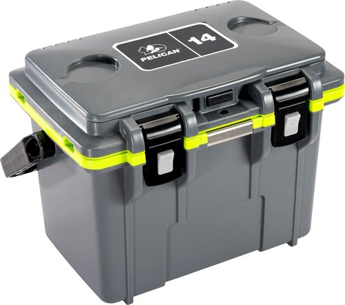 PELICAN COOLERS IM 14 QUART - DKGRAY/GREEN W/DRY STORAGE