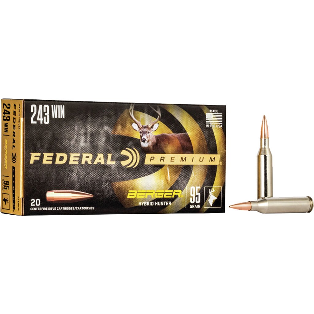 1704450_1.jpg Federal Premium Rifle Ammo 243 Win. 95 gr. Berger Hybrid Hunter 20 rd.
