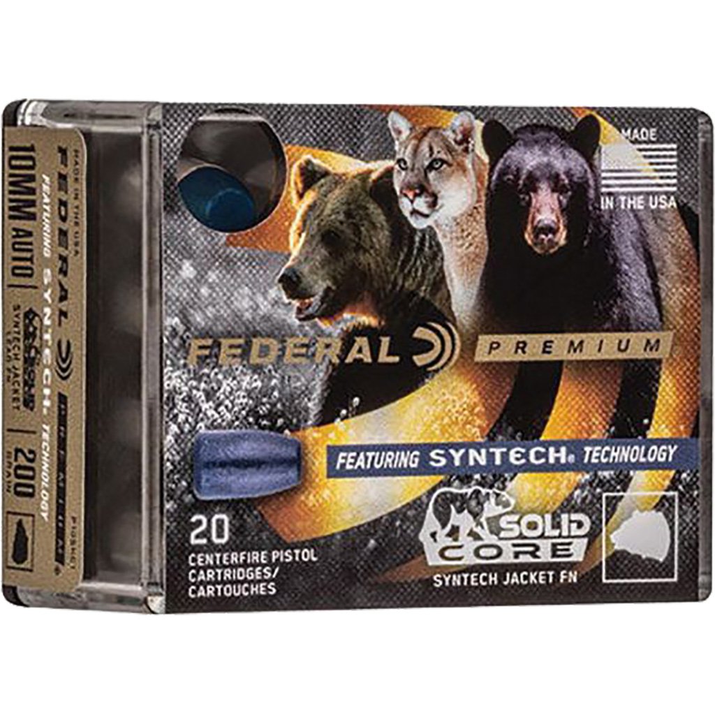 1705731_1.jpg Federal Premium Pistol Ammo 10mm 200 gr. Solid Core Synthetic Jacket 20 rd.