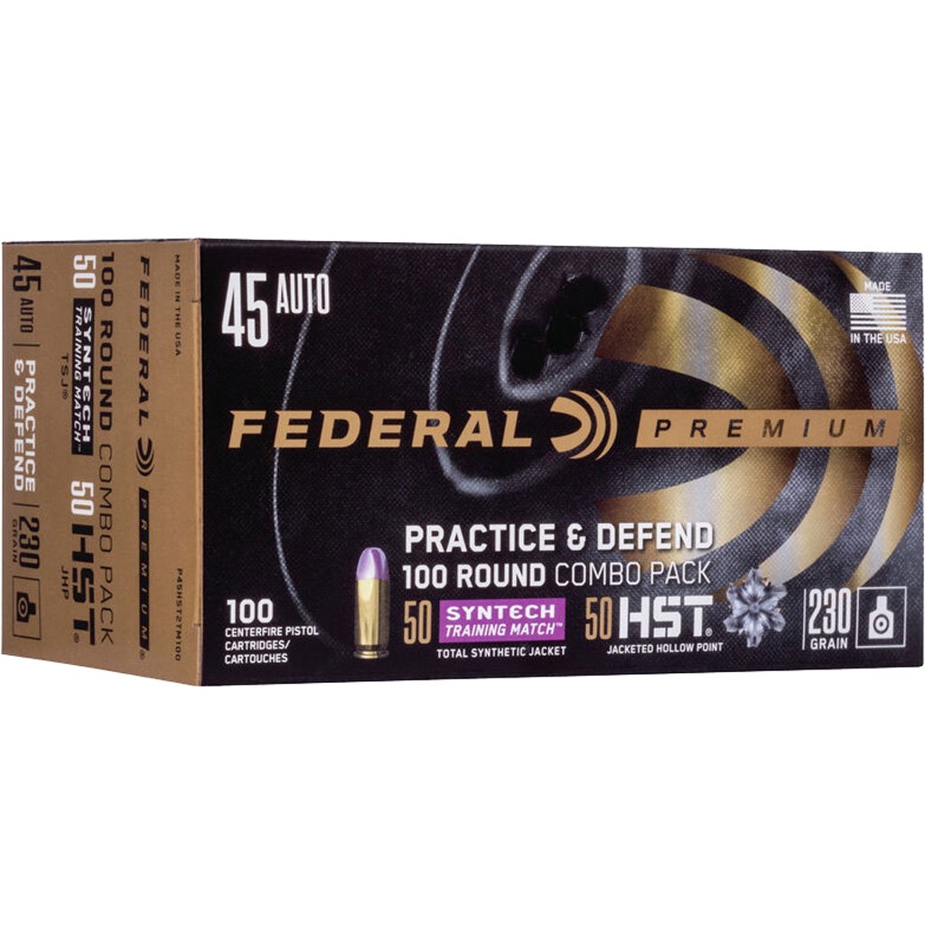 1705745_1.jpg Federal Practice & Defend Pistol Ammo 45 ACP 230 gr. HST/Syntech 100 rd.