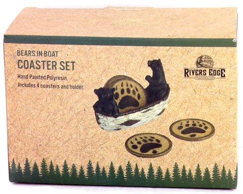 RIVERS EDGE BEARS IN A BOAT - COASTER SET 4 PIECE