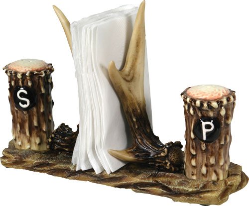 RIVERS EDGE RESIN ANTLER SALT - & PEPPER SHAKERS NAPKIN HOLDER