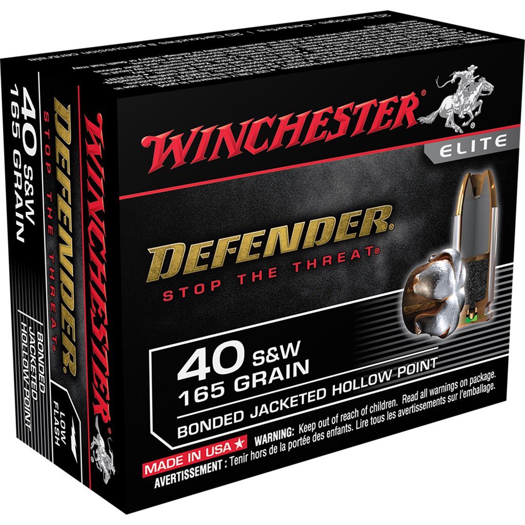 Winchester Defender Pistol Ammo 40 S&W 165 gr. Bonded Jacket HP 20 rd.