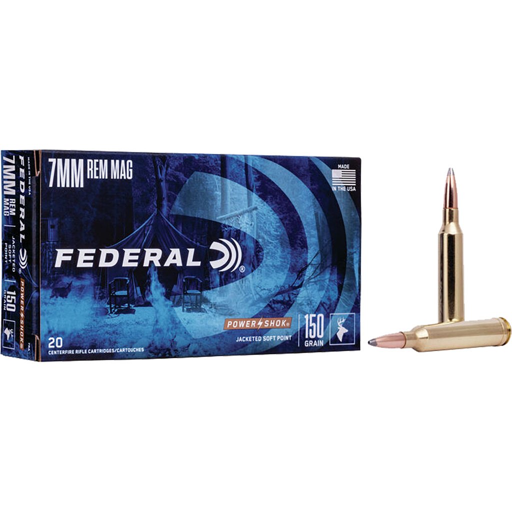 702893_1.jpg Federal Power-Shok Rifle Ammo 7mm Rem Mag 150 gr. Jacketed Soft Point 20 rd.