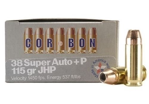 ASD38X11520 CORBON 38 SUPER + P 115GR JHP - 20RD 25BX/CS