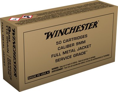 ASG9W WINCHESTER SERVICE GRADE 9MM - LUGER 115GR FMJ 50RD 10BX/CS