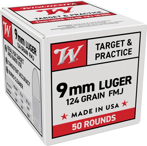 AW9MM12450 WINCHESTER USA 9MM LUGER - 124GR FMJ 50RD 20BX/CS