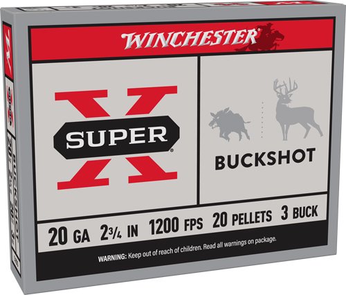 AXB203_1 WINCHESTER SUPER-X 20GA 2.75" - #3 BUCK 20 PELLETS 5RD 50BX/CS