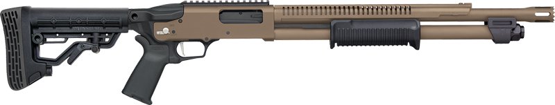 MOSSBERG 590R TACTICAL 12GA - 18.5" 6RD ADJ STK CYL FDE