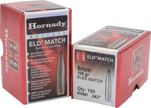 HDY24561.jpg HORNADY BULLETS 6MM .243 - 108GR ELD-MATCH 100CT 25BX/CS