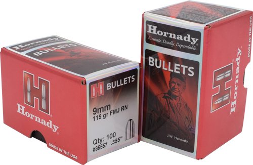 HORNADY BULLETS 9MM .355 - 115GR FMJ-RN 100CT 25BX/CS