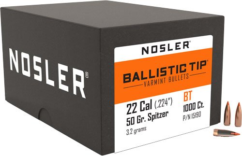 NOSLER BULLETS 22 CAL .224 - 50GR BALLISTIC TIP 1000CT