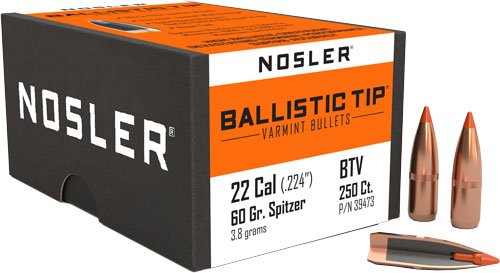 NOSLER BULLETS 22 CAL .224 - 60GR BALLISTIC TIP 250CT