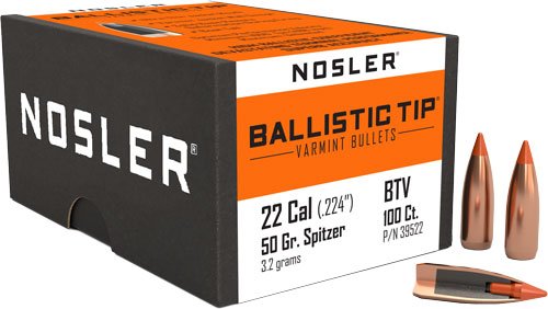 NOSLER BULLETS 22 CAL .224 - 50GR BALLISTIC TIP 100CT