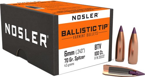 NOSLER BULLETS 6MM .243 - 70GR BALLISTIC TIP 100CT