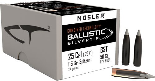 NOSLER BULLETS 25 CAL .257 - 115GR BALLISTIC SILVER TIP 50C