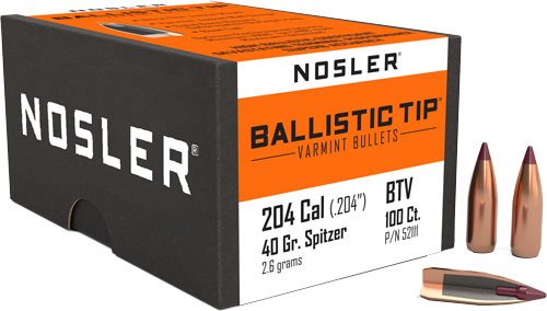 NOSLER BULLETS 20 CAL .204 - 40GR BALLISTIC TIP 100CT